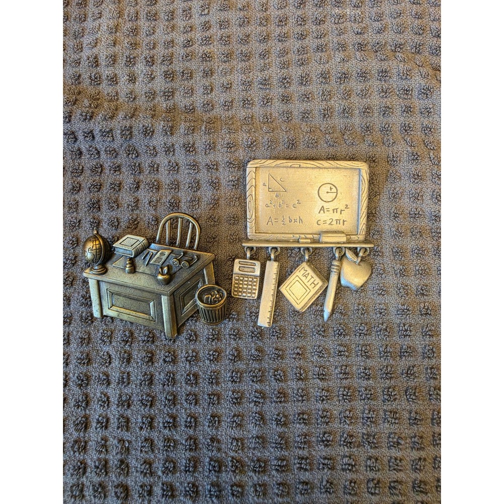 JJ Jonette Jewelry Vintage Teacher Brooch Set Math Chalkboard & Desk Pins